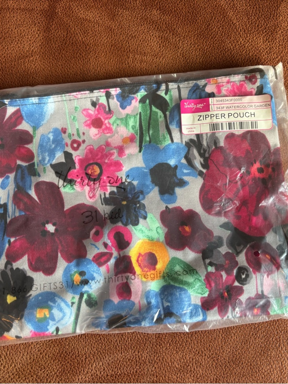 thirty-one Multicolor Watercolor Garden Zipper Pouch - Pink & Blue Floral